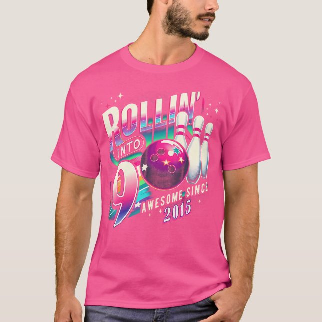 Bowling Party Rollin' 9 Fantastisk 2015 9th Birthd T Shirt (Framsida)