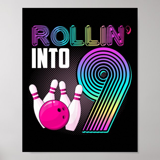 Bowling Party Rollin till 9:e födelsedagstjejen Poster (Framsidan)
