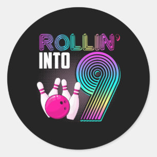 Bowling Party Rollin till 9:e födelsedagstjejen Runt Klistermärke