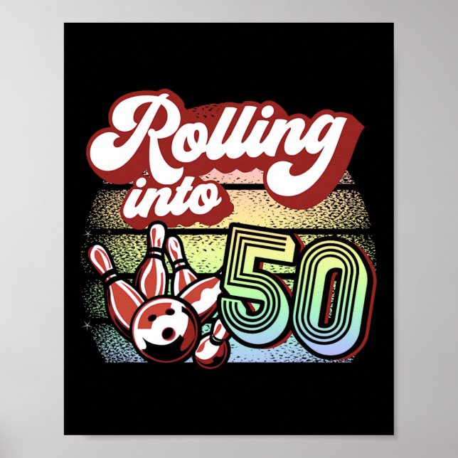 Bowling Party Rolling into 50 Bowling Birthday Poster (Framsidan)