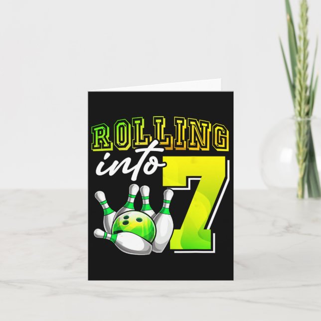 Bowling Party Rolling into 7 7:e Birthday Girls Bo Kort (Framsida)