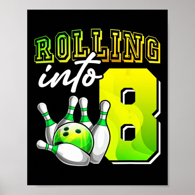 Bowling Party Rolling into 8 8th Birthday Girls Bo Poster (Framsidan)