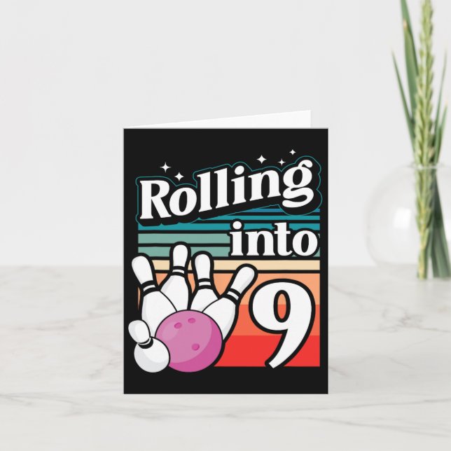 Bowling Party Rolling into 9 Bowling Birthday Kort (Framsida)