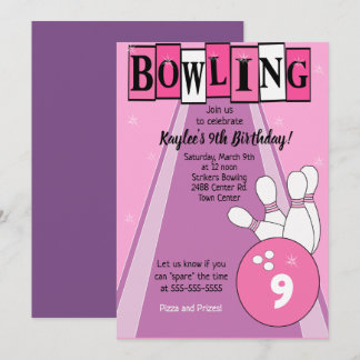 Bowling Party Rosa Girls Birthday Inbjudningar