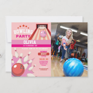 Bowling Photo Strejka Roligt Bowl Rosa Girls Birth Inbjudningar