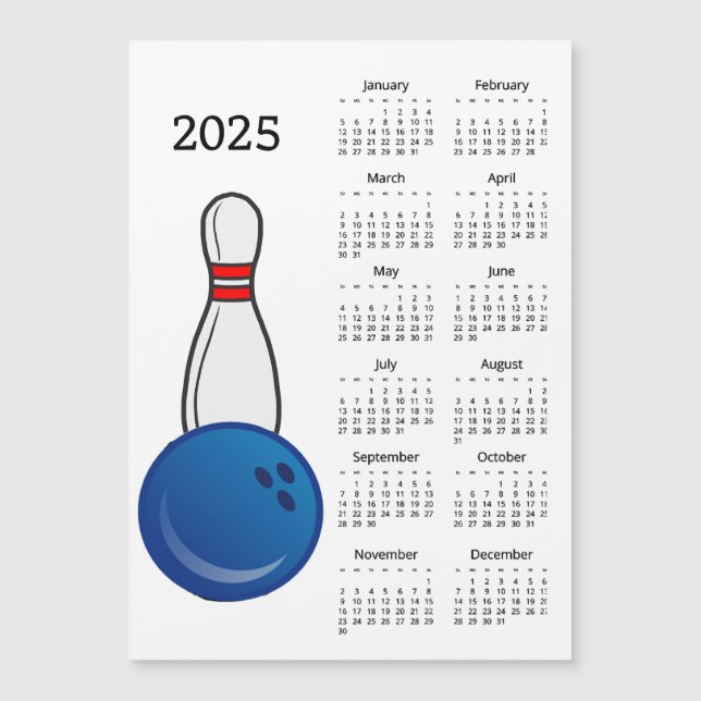 Bowling Pin Boll 2025 Calendar Magnetic Card (Framsida)
