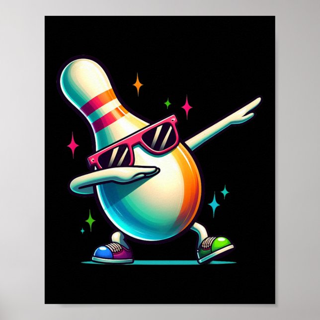Bowling Pin Dabbing Solglasögon Bowler Spelare Poj Poster (Framsidan)