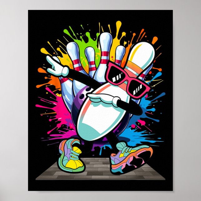 Bowling Pin Dabbing Sungles Bowlareare Player Kids Poster (Framsidan)