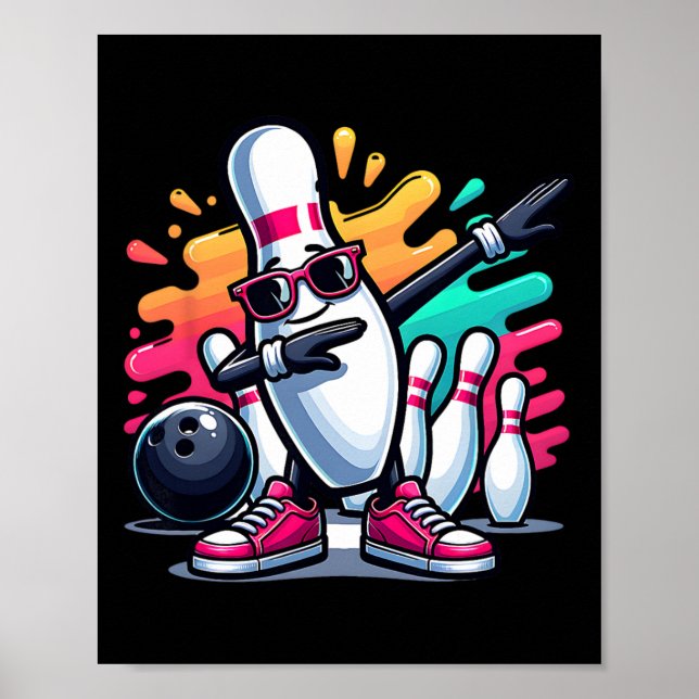 Bowling Pin Dabbing Sungles Bowlareare Player Kids Poster (Framsidan)