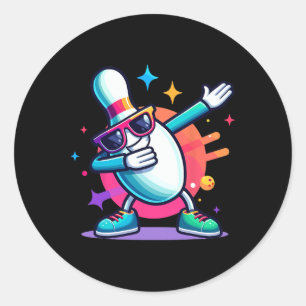 Bowling Pin Dabbing Sungles Bowlareare Player Kids Runt Klistermärke