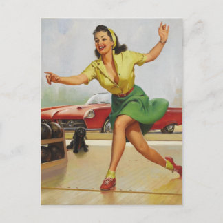 Bowling Pin Up Girl Vykort