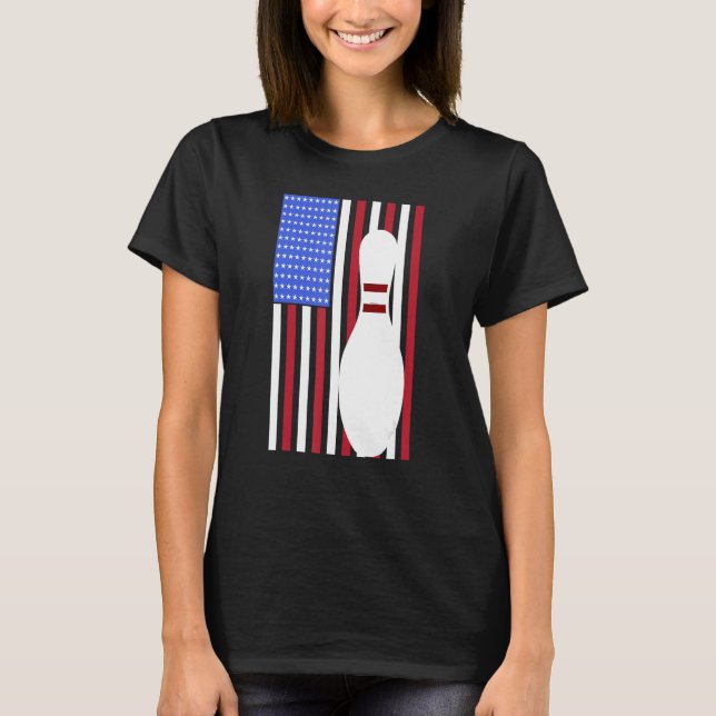 Bowling Pin US Flag American Bowling Player Bowler T Shirt (Framsida)