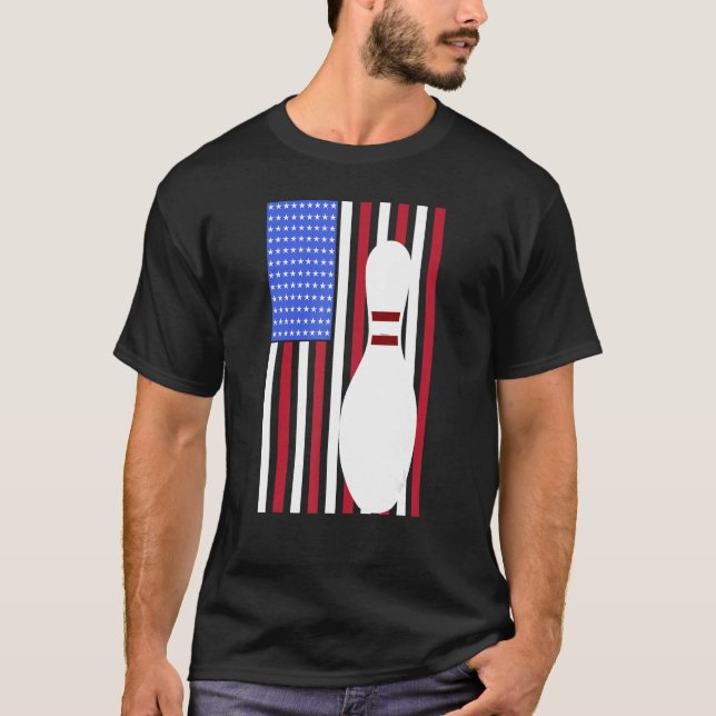 Bowling Pin US Flag American Bowling Player Bowler T Shirt (Framsida)