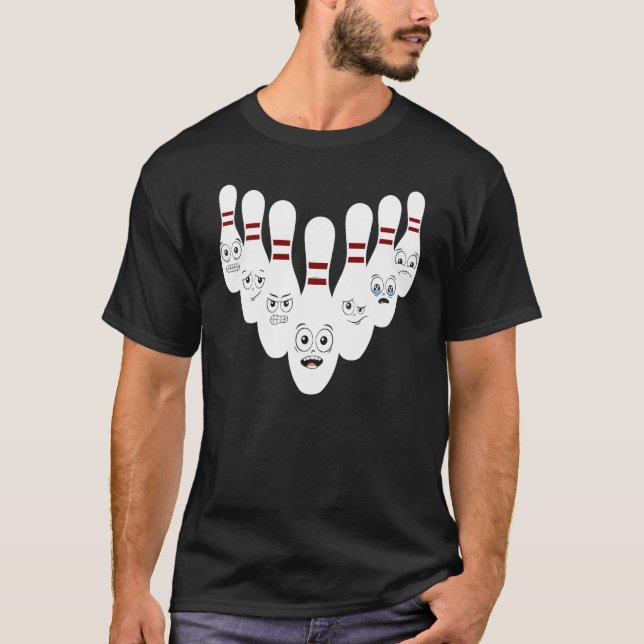 Bowling Pins With Hilarious Expressions Bowling T Shirt (Framsida)