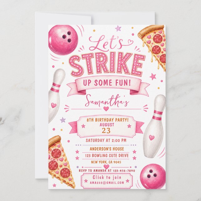 Bowling Pizza Födelsedagsinbjudan Inbjudningar (Framsida)