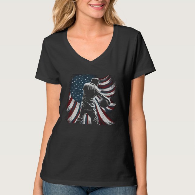 Bowling Player US Flag Graphic Tees for Men Women  T Shirt (Framsida)