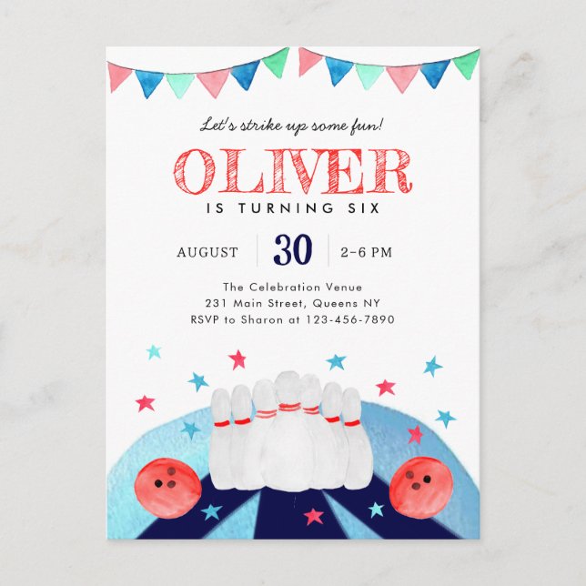 Bowling Pojkarnas Födelsedagsfest Skaffa Lite Kul Vykort (Framsida)
