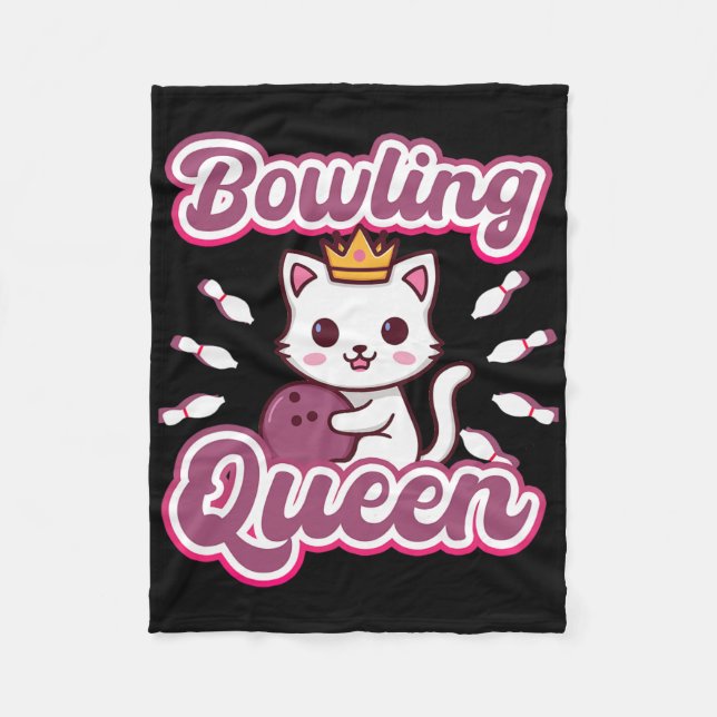 Bowling Queen' Cute Women's Girly Kawaii Anime Cat Fleecefilt (Framsidan)
