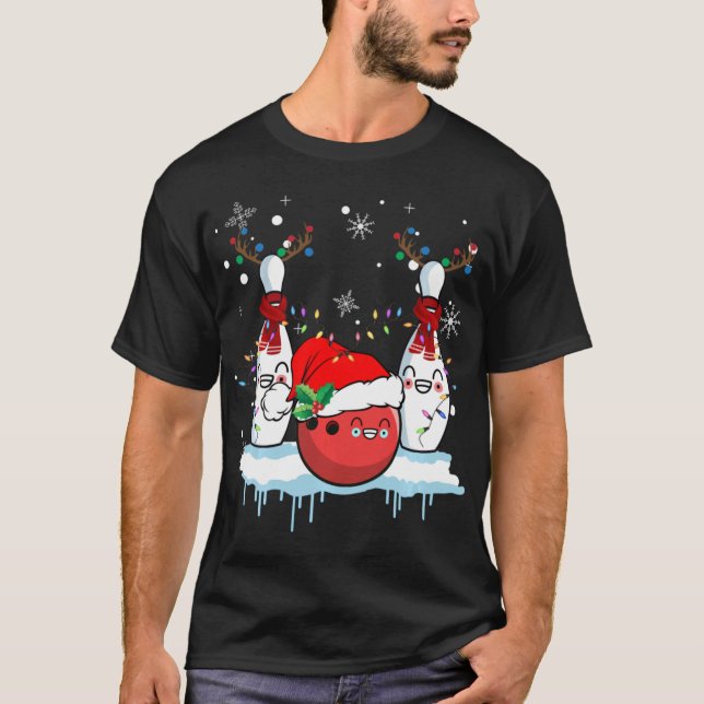 Bowling Reindeer Santa Hat jul Bowling Älskare T Shirt (Framsida)