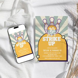 Bowling Retro Barns födelsedag Party Inbjudningar