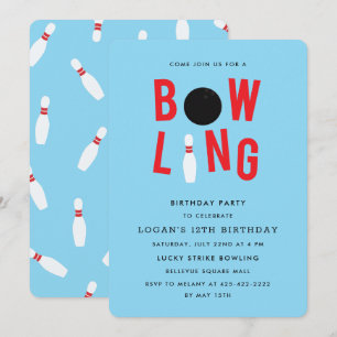 Bowling Roligt Barn födelsedagsfest inbjudan_blue Inbjudningar