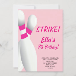 Bowling Rosa Födelsedagsfest inbjudan