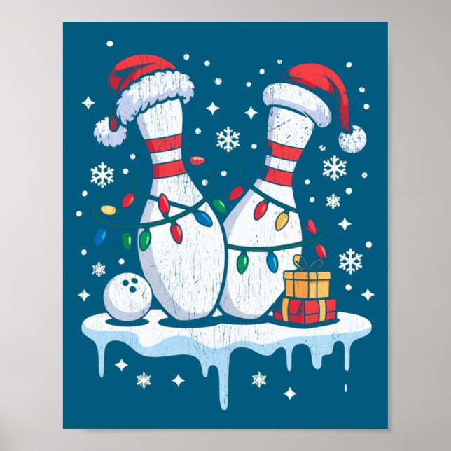 Bowling Santa Hat Funny Christmas Long Sleeve  Poster (Framsidan)