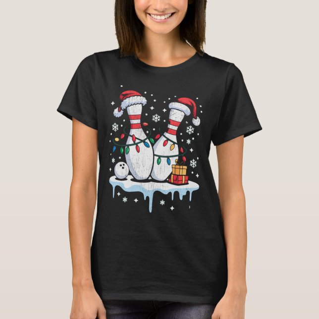 Bowling Santa Hatt Rolig Jul Långärmad  T Shirt (Framsida)