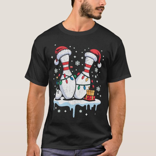 Bowling Santa mössa Roligt jul långärmat  T Shirt (Framsida)