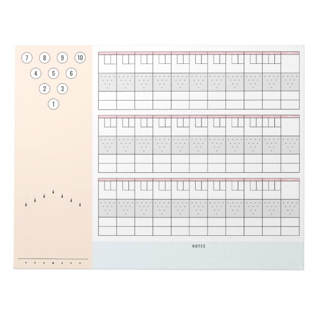 Bowling scoresheet 3 Gamw/ stift och ram notes Anteckningsblock (Framsida)