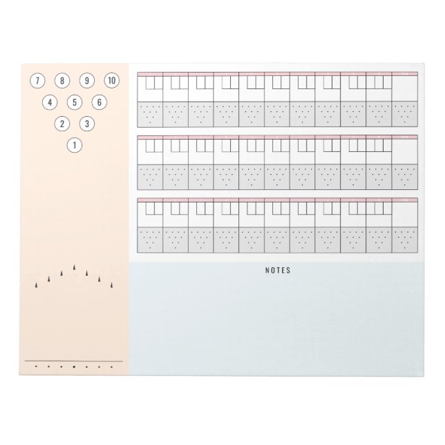 Bowling Scoresheet 3-spel + Notes | ljus Anteckningsblock (Framsida)
