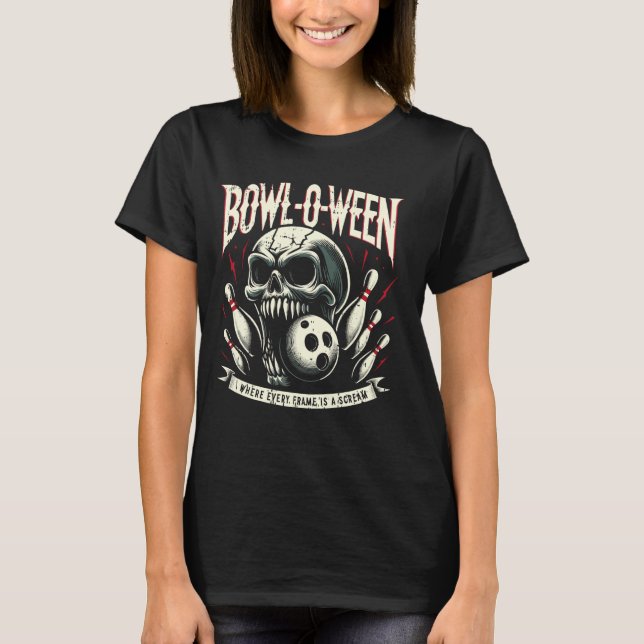 Bowling Skull Halloween Sport Skeleton Bones Bowle T Shirt (Framsida)