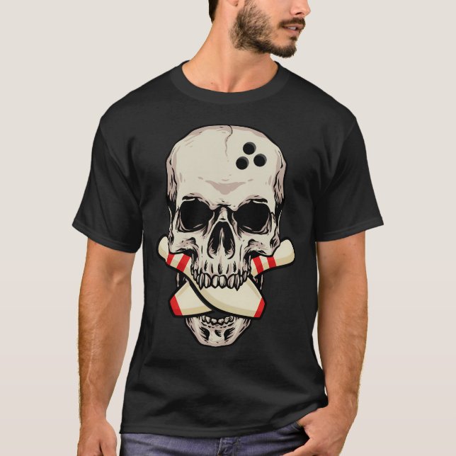 Bowling Skull Skeleton Head Bowling Ball T Shirt (Framsida)