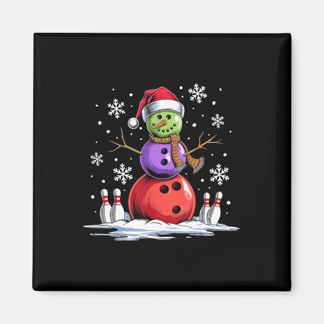 Bowling Snögubbe Bowling Player Santa Hat jul Magnet (Framsidan)
