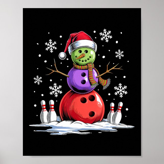 Bowling Snögubbe Bowling Player Santa Hat jul Poster (Framsidan)