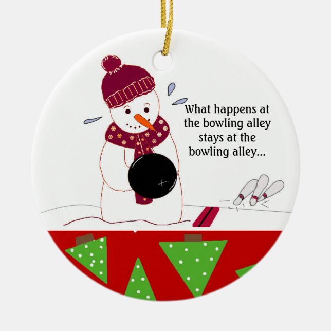 Bowling Snömannen Julgransprydnad Keramik (Framsidan)