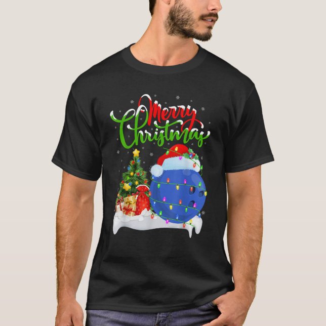 Bowling Sports Älskare Julafton Dekoration Santa B T Shirt (Framsida)