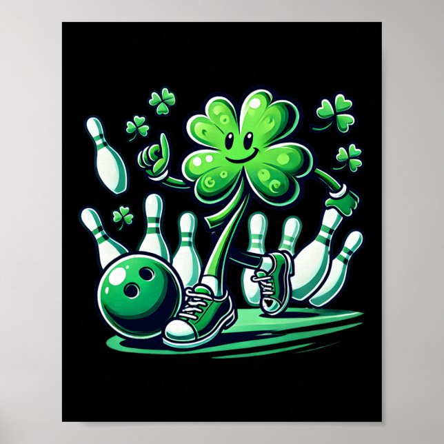 Bowling St Patricks Day Pojkar Barn Shamrock Spela Poster (Framsidan)