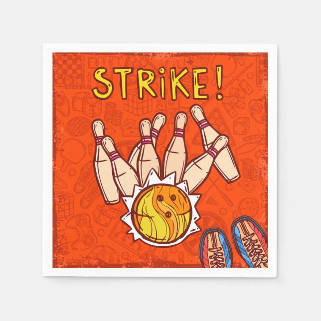 Bowling stift bowling temat födelsedagsfest pappersservett (Framsidan)