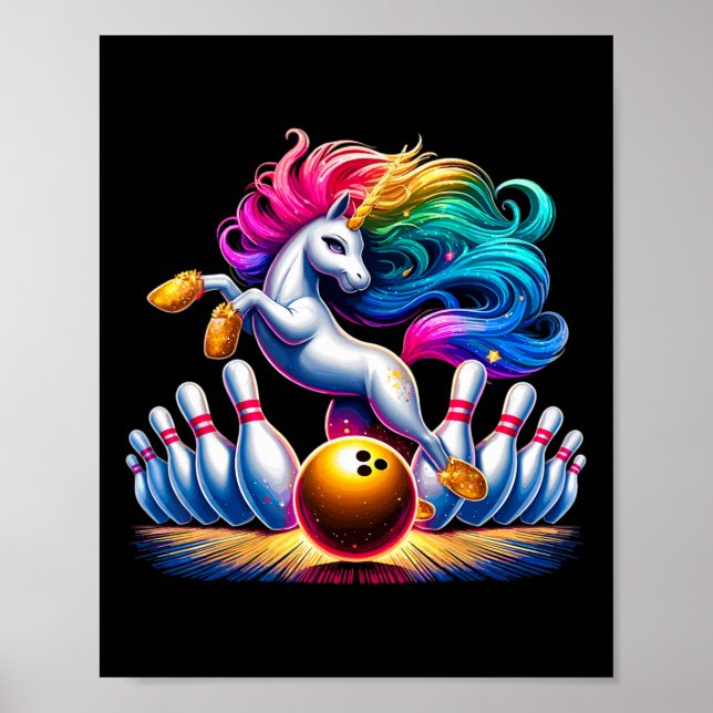 Bowling Stift Funny Unicorn Sport Bowlareare Poster (Framsidan)