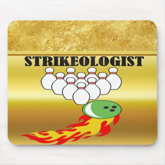 Bowling stift och boll med ord STRIKEOLOGIST Musmatta (Framsidan)