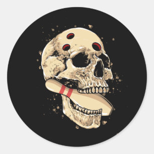Bowling Stift Retro Skull Skeleton Bowlareare Hall Runt Klistermärke