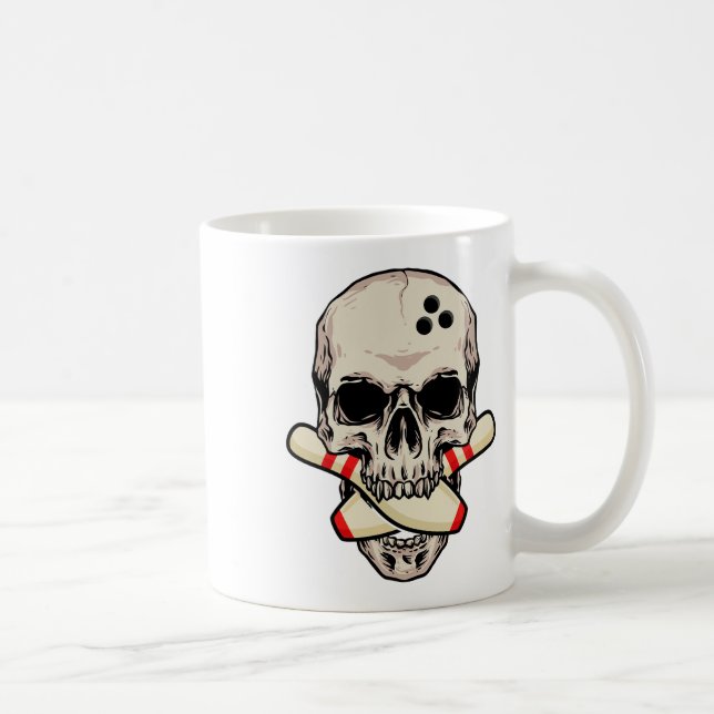 Bowling Stift Retro Skull Skeleton Head Bowling Ll Kaffemugg (Höger)