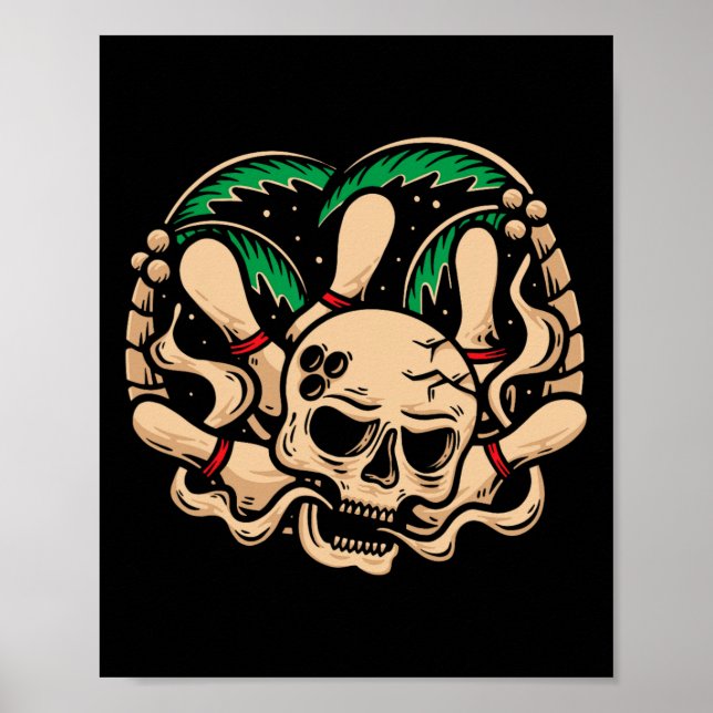 Bowling Stift Retro Skull Skeleton Head Bowling Ll Poster (Framsidan)