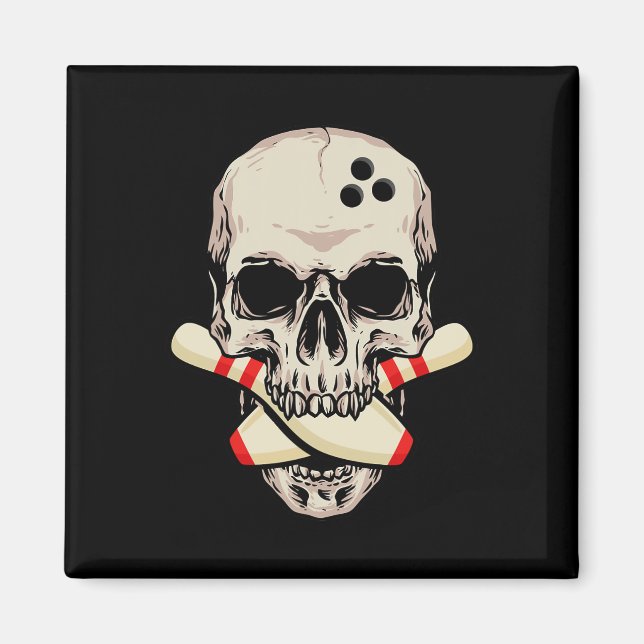 Bowling Stift Retro Skull Skeleton HuvudBowling Ba Magnet (Framsidan)