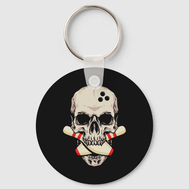 Bowling Stift Retro Skull Skeleton HuvudBowling Ba Nyckelring (Framsida)