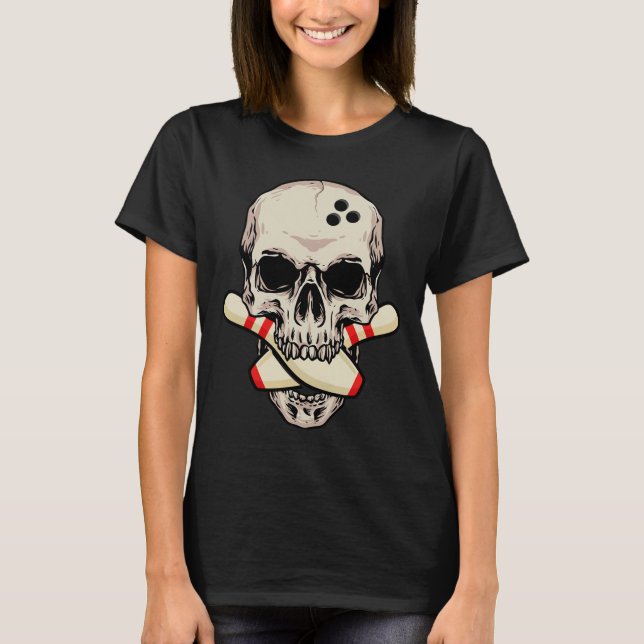 Bowling Stift Retro Skull Skeleton HuvudBowling Ba T Shirt (Framsida)