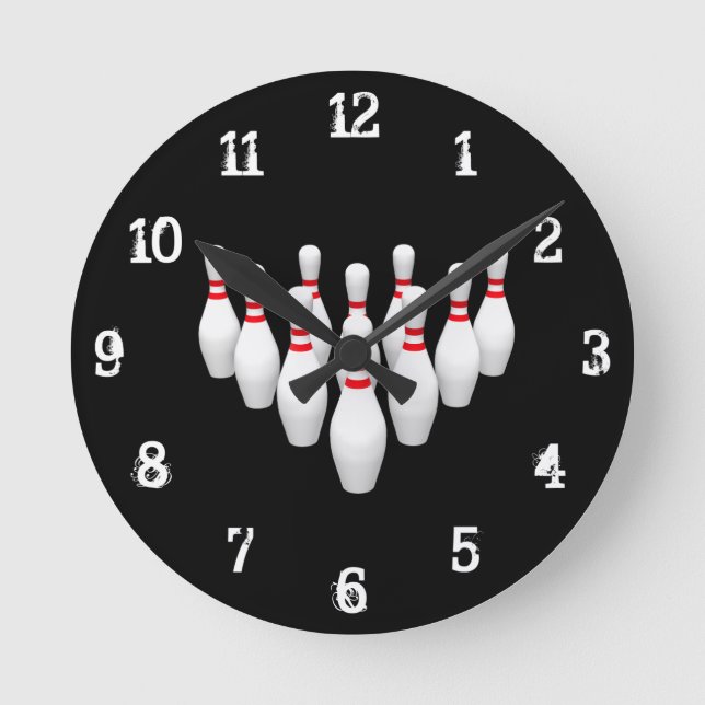 Bowling Stift: Wall Clock Rund Klocka (Framsida)