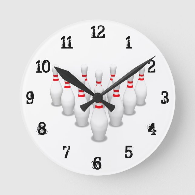 Bowling Stift: Wall Clock Rund Klocka (Framsida)