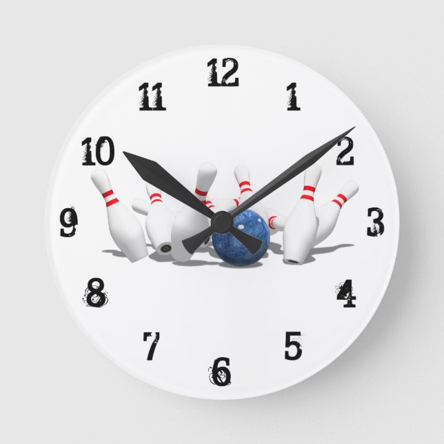 Bowling Stift: Wall Clock Rund Klocka (Framsida)
